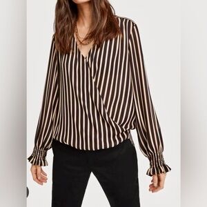 Scotch & Soda Striped Henley Crossover Long Sleeve Blouse Women’s Size XL